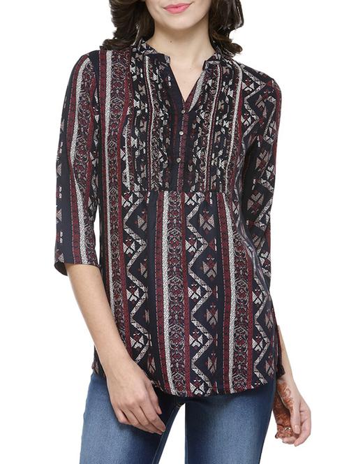 navy blue printed viscose regular top - 13277846 - Very Small Image - 1