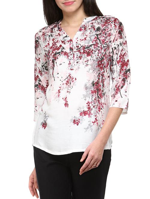 white floral printed viscose regular top - 13277862 - Very Small Image - 1