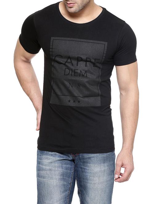 black cotton chest print t-shirt - 13277872 - Very Small Image - 1