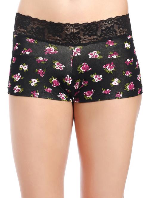 black floral printed nylon boy shorts - 13277904 - Very Small Image - 1