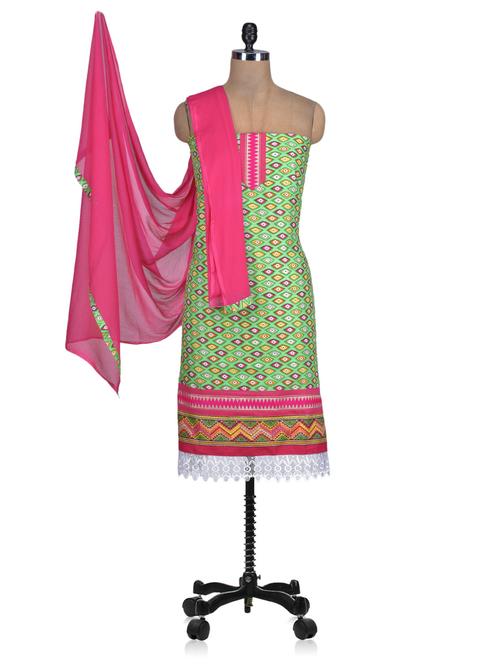 cotton polychiffon unstitched suit set - 1327806 - Very Small Image - 1