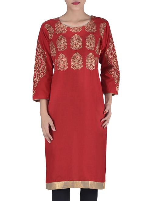 red cotton block printed kurta - 1328004 - Very Small Image - 1