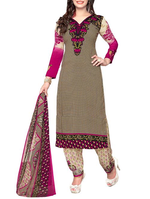 brown straight dress material - 13280302 - Very Small Image - 1