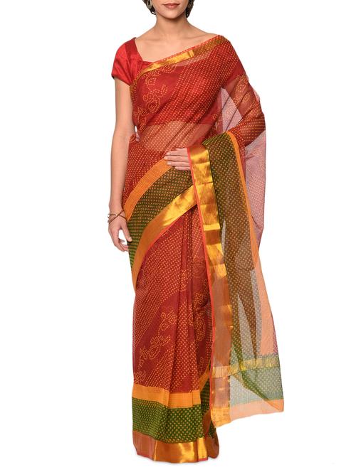 red cotton kota doria saree with blouse - 13283260 - Very Small Image - 1