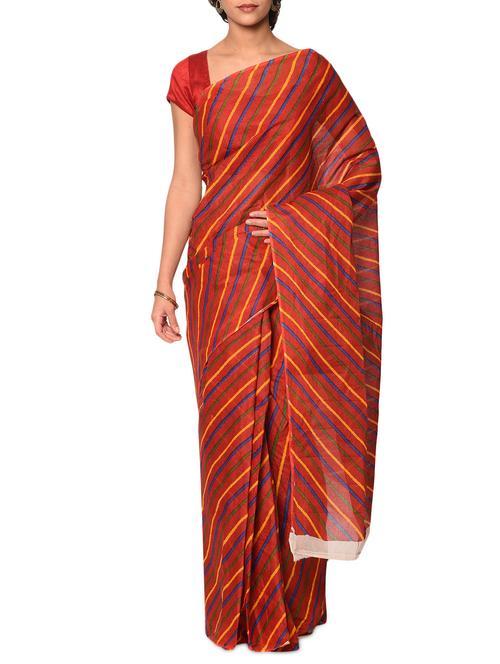maroon cotton leheriya saree with blouse - 13283265 - Very Small Image - 1
