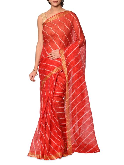 red poly silk kota doria saree with blouse - 13283273 - Very Small Image - 1