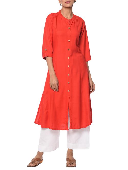 red rayon aline kurta - 13283793 - Very Small Image - 1