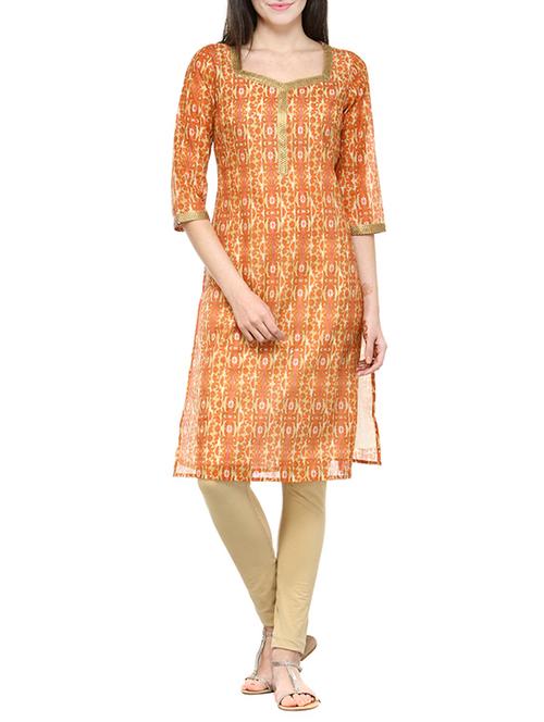 orange cotton straight kurta - 13284555 - Very Small Image - 1