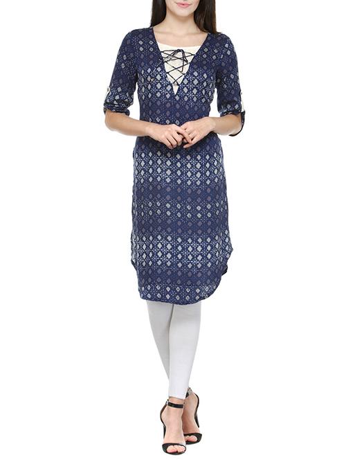 blue viscose straight kurta - 13284557 - Very Small Image - 1