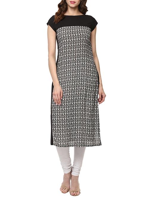 black poly crepe printed straight kurta - 13286388 - Very Small Image - 1