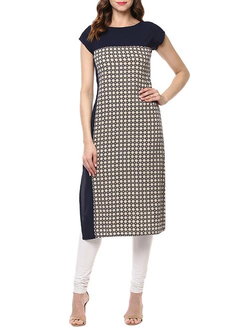 blue poly crepe printed straight kurta - 13286389 - Very Small Image - 1