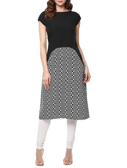 black poly crepe printed straight kurta - 13286409 - Very Small Image - 1