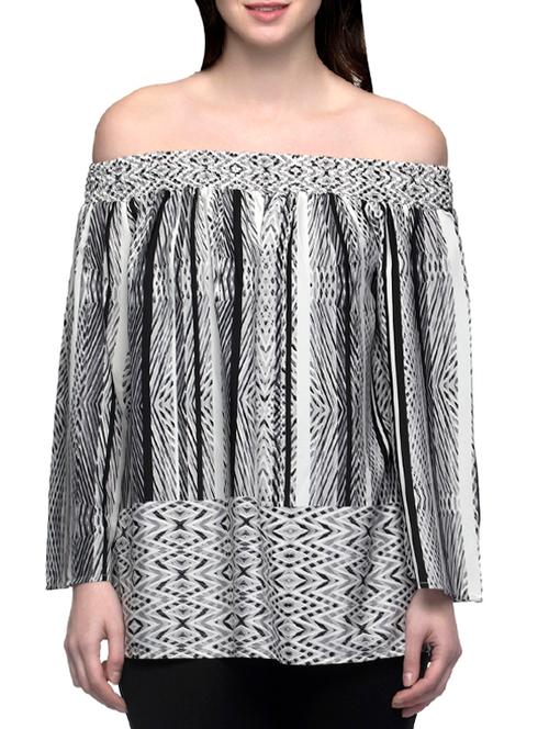 monochrome printed off shoulder top - 13287893 - Very Small Image - 1
