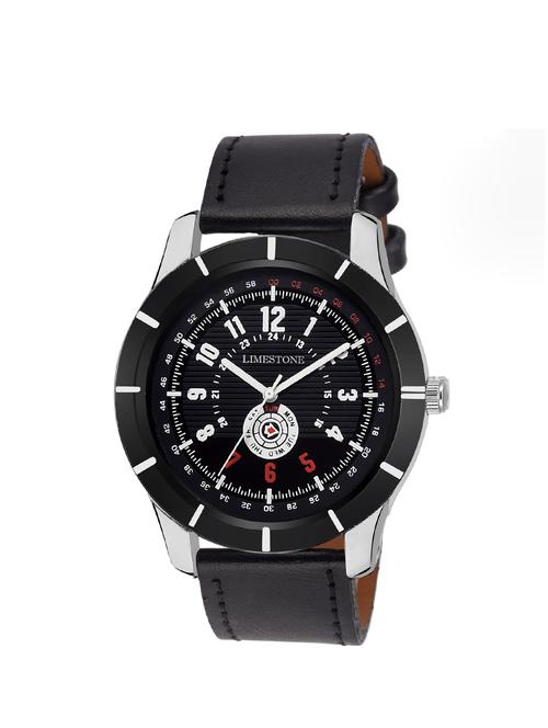 limestone magna series round casual analog black strap & black dial wrist watch for men's/boy's - 13288545 - Very Small Image - 1