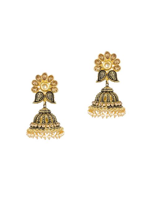 gold plated jhumka earrings - 13288562 - Very Small Image - 1