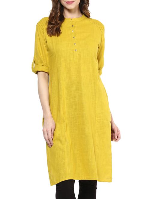 yellow cotton blend straight kurta - 13290286 - Very Small Image - 1
