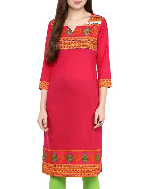 pink cotton straight kurta - 13290291 - Very Small Image - 1