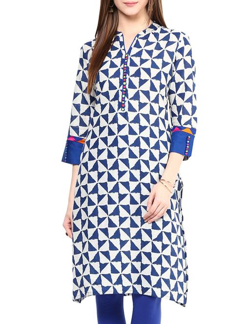 blue cotton straight kurta - 13290299 - Very Small Image - 1