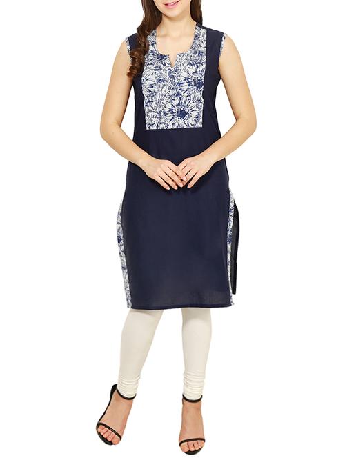 blue cotton straight kurta - 13292483 - Very Small Image - 1
