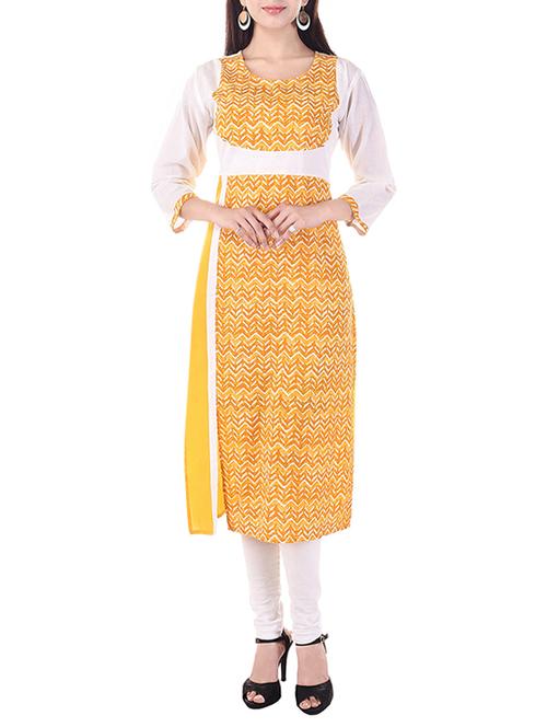 orange cotton block printed straight kurta - 13292751 - Very Small Image - 1
