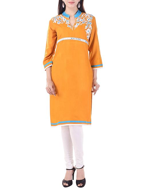 orange rayon embroidered straight kurta - 13292753 - Very Small Image - 1