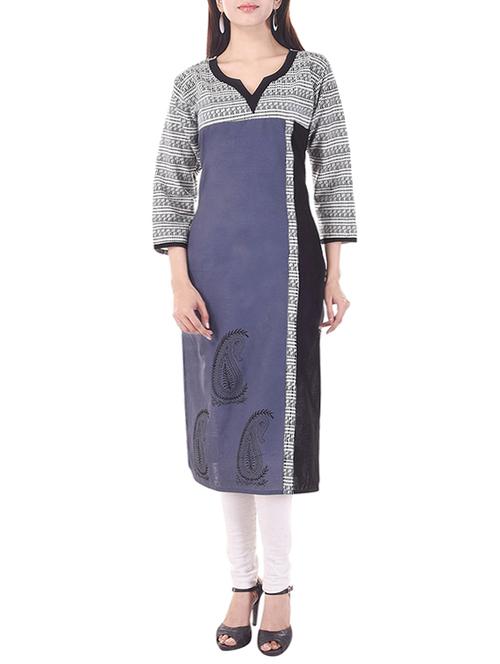 multi cotton block printed straight kurta - 13292759 - Very Small Image - 1