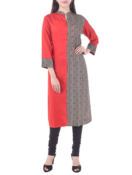 red rayon printed straight kurta - 13292761 - Very Small Image - 1