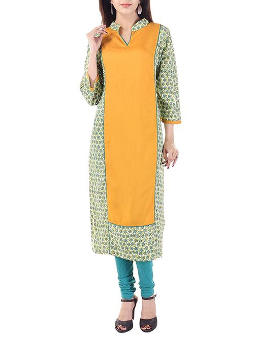 orange rayon printed straight kurta - 13292800 - Very Small Image - 1