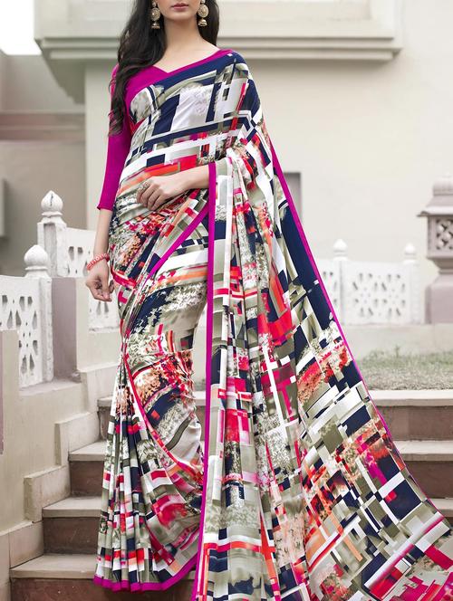 multi colored crepe printed saree with blouse - 13293338 - Very Small Image - 1