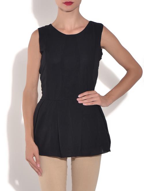 black georgette solid sleeveless peplum top - 1329375 - Very Small Image - 1