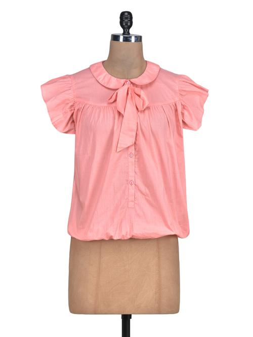 peach cotton tunic with peter pan collar - 1329537 - Very Small Image - 1