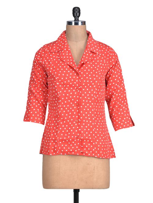 coral red heart printed polyester shirt - 1329541 - Very Small Image - 1