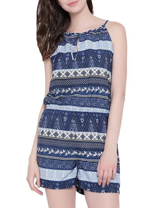 blue printed romper jumpsuit - 13295988 - Very Small Image - 1