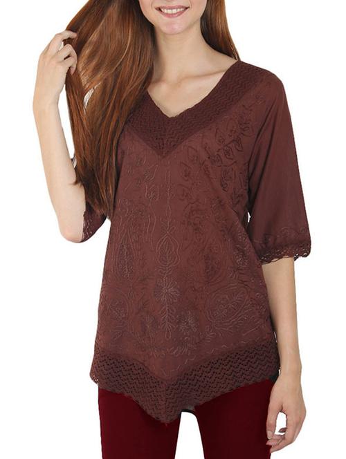 brown cotton regular top - 13296023 - Very Small Image - 1
