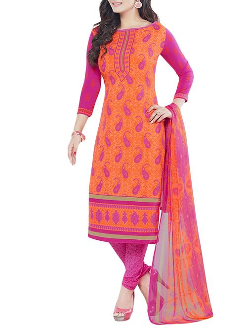 orange faux crepe printed churidaar suits dress material - 13296306 - Very Small Image - 1