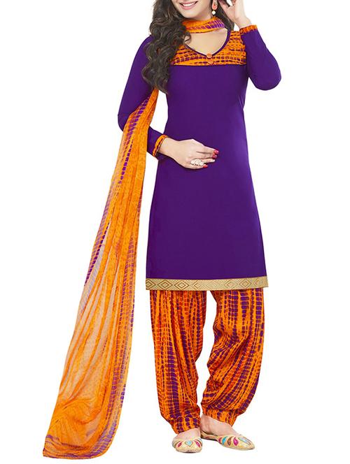purple faux crepe printed salwar suits dress material - 13296330 - Very Small Image - 1