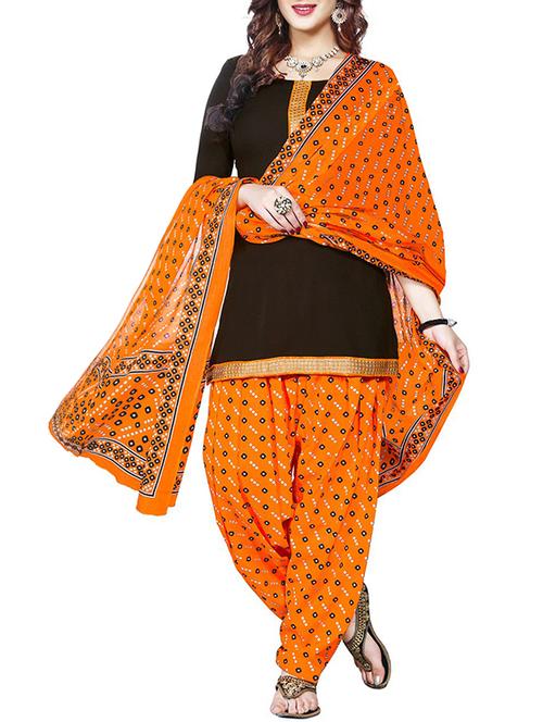 black faux crepe printed patiyala suits dress material - 13296333 - Very Small Image - 1