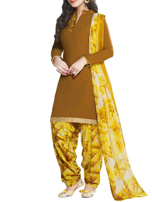 brown faux crepe printedsalwar suits dress material - 13296339 - Very Small Image - 1