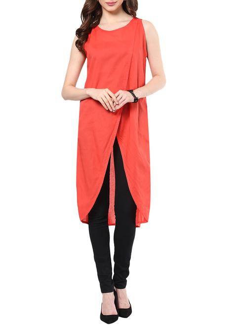 peach cotton kurta - 13296846 - Very Small Image - 1