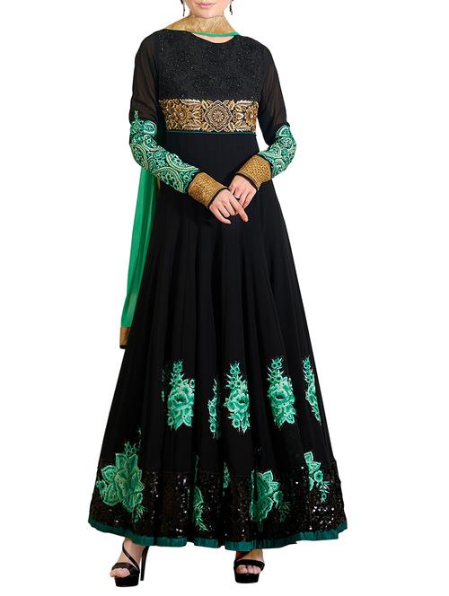 black art silk embroidered semi-stitched suit - 13302584 - Very Small Image - 1
