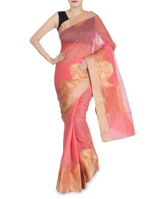 orange color matka cotton bordered saree - 1330274 - Very Small Image - 1