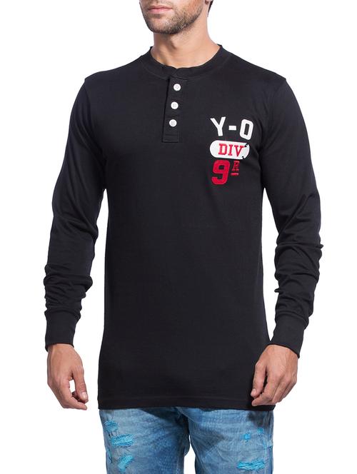 black cotton chest print t-shirt - 13304838 - Very Small Image - 1