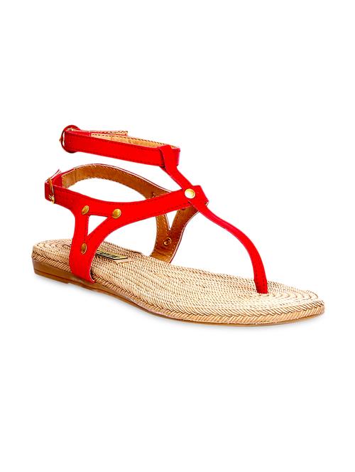 red double buckled faux leather flat sandals - 1330593 - Very Small Image - 1