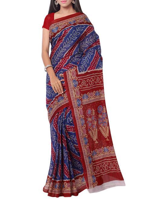 purple cotton bandhani saree with blouse - 13308113 - Very Small Image - 1
