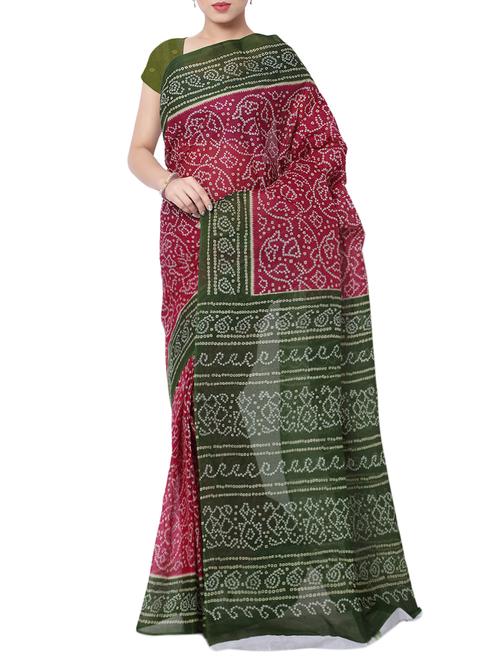 women's bandhani maroon colored saree - 13308121 - Very Small Image - 1