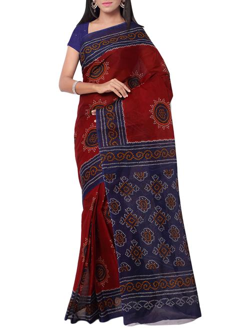 maroon cotton bandhani saree with blouse - 13308123 - Very Small Image - 1