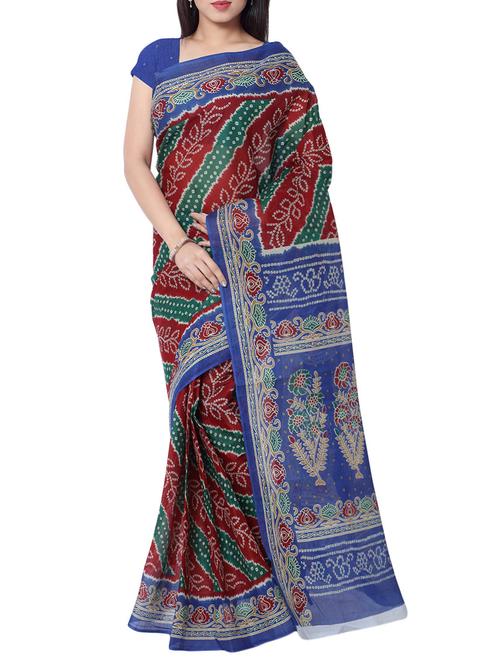 maroon cotton bandhani saree with blouse - 13308128 - Very Small Image - 1