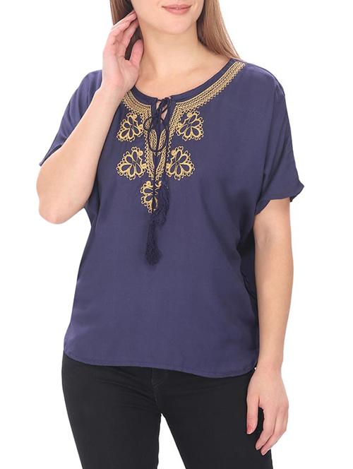 tie up neck embroidered detail top - 13308543 - Very Small Image - 1