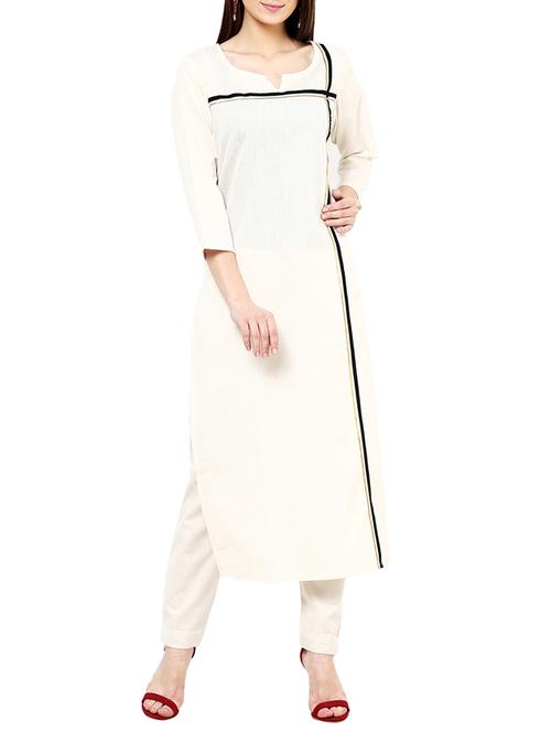 cream cotton long kurta - 13311489 - Very Small Image - 1