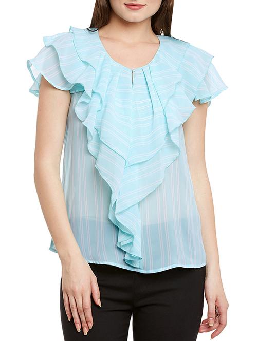 ruffled striped sheer top - 13312954 - Very Small Image - 1